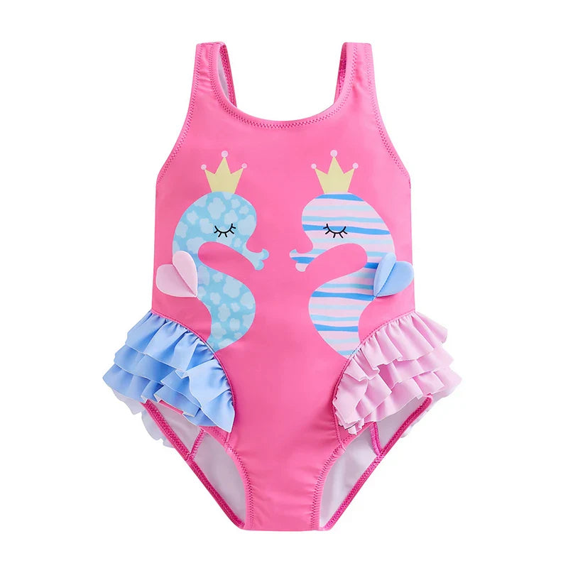 Maillot de bain fille imprimé hippocampe sans manches - hippocampeBébé
