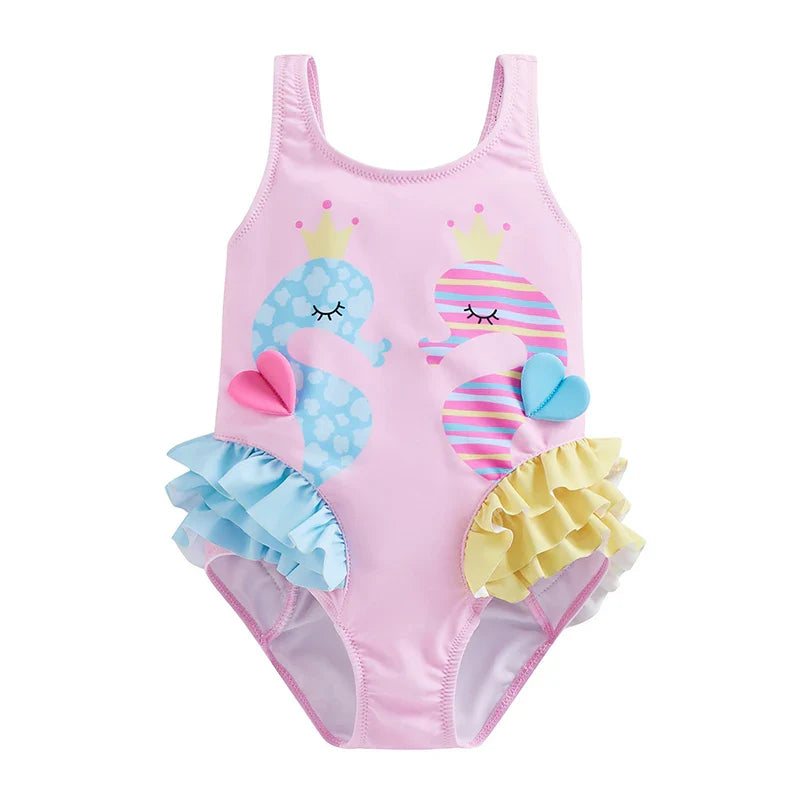 Maillot de bain fille imprimé hippocampe sans manches - hippocampeBébé