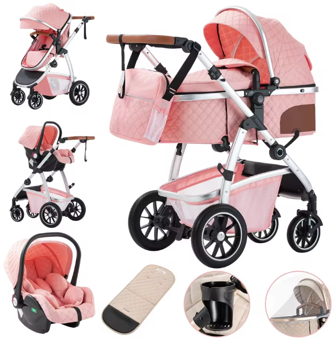Poussette Bébé 3 en 1 Multifonction avec Nacelle et Siège Auto – Offre Premium : une chancelière d’hiver tendance offerte