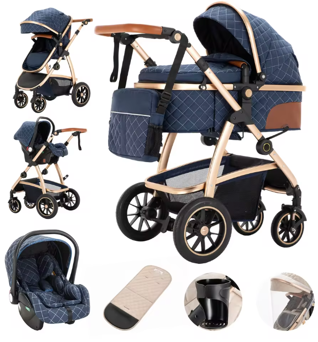 Poussette Bébé 3 en 1 Multifonction avec Nacelle et Siège Auto – Offre Premium : une chancelière d’hiver tendance offerte