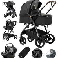 Poussette Bébé 3 en 1  – Châssis Aluminium et Cuir PU Imperméable - Poussecuir