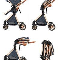 Poussette Bébé 3 en 1 Réversible avec Nacelle et Siège Auto – Châssis Aluminium Haut Paysage