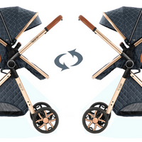 Poussette Bébé 3 en 1 Réversible avec Nacelle et Siège Auto – Châssis Aluminium Haut Paysage