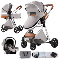 Poussette Bébé 3 en 1 Réversible avec Nacelle et Siège Auto – Châssis Aluminium Haut Paysage