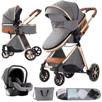 Poussette Bébé 3 en 1 Réversible avec Nacelle et Siège Auto – Châssis Aluminium Haut Paysage