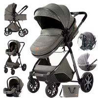 Poussette Bébé 3 en 1 Réversible avec Nacelle et Siège Auto – Châssis Aluminium Haut Paysage