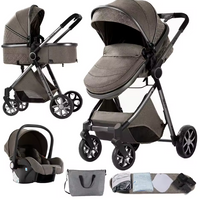 Poussette Bébé 3 en 1 Réversible avec Nacelle et Siège Auto – Châssis Aluminium Haut Paysage