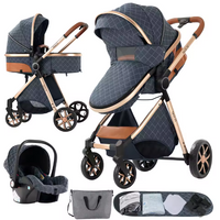 Poussette Bébé 3 en 1 Réversible avec Nacelle et Siège Auto – Châssis Aluminium Haut Paysage