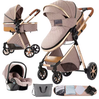 Poussette Bébé 3 en 1 Réversible avec Nacelle et Siège Auto – Châssis Aluminium Haut Paysage