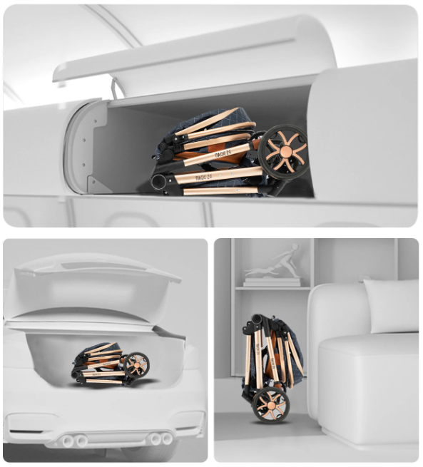 Poussette Bébé 3 en 1 Réversible avec Nacelle et Siège Auto – Châssis Aluminium Haut Paysage