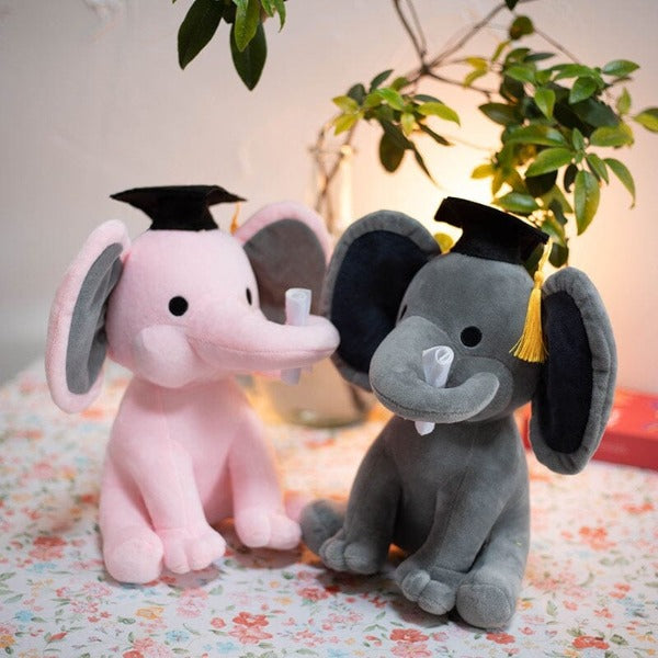 Peluche Éléphant Gris avec Chapeau de Graduation – MignonIntello