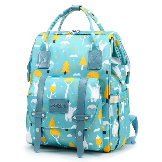 Sac à langer bleu à motifs jaunes, noir et  rose - BabyCarry