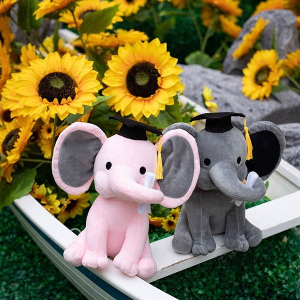 Peluche Éléphant Gris avec Chapeau de Graduation – MignonIntello