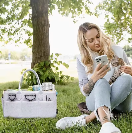 Organisateur de couches et objets avec poches – Panier de rangement en coton pour bébés et animaux - RangéCoton