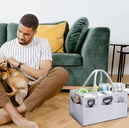 Organisateur de couches et objets avec poches – Panier de rangement en coton pour bébés et animaux - RangéCoton