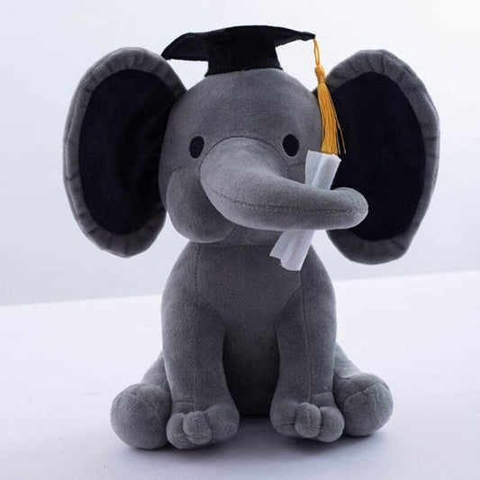 Peluche Éléphant Gris avec Chapeau de Graduation – MignonIntello