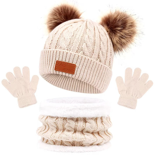 Ensemble Bonnet, Écharpe et Gants Bébé - Doux, Chaud et Adorable avec Pompons - PomponDouillet