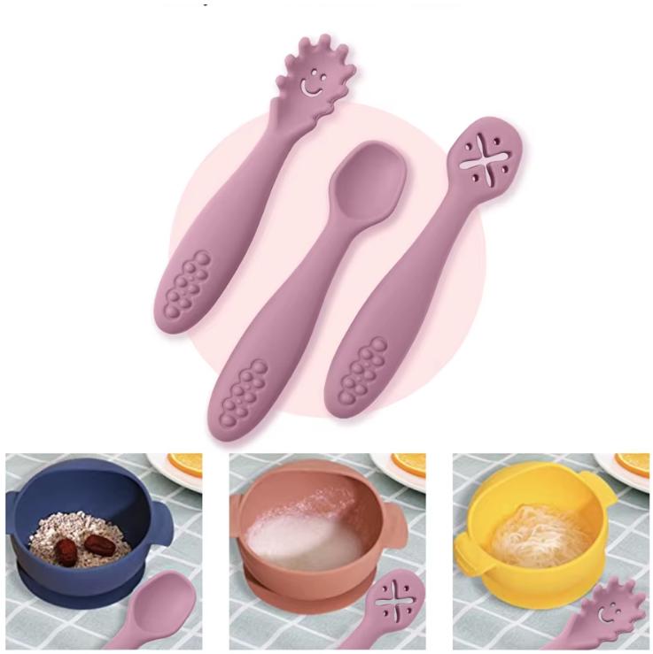 Set de 3 Couverts en Silicone pour bébé, Plusieurs Couleurs - Couviset