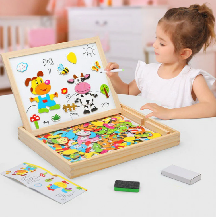 Tableau de Dessin Magnétique 2-en-1 pour Enfants – Ardoise & Tableau Blanc Montessori en Bois - Boitableau