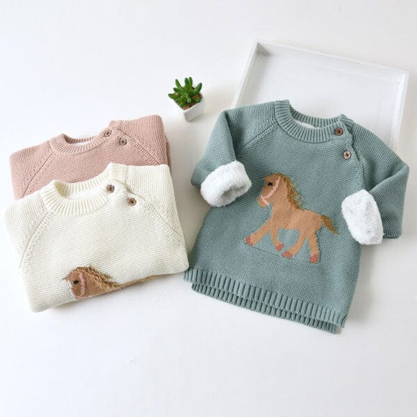 Pull Bébé en Tricot avec Motif Cheval - Cavalière Chic