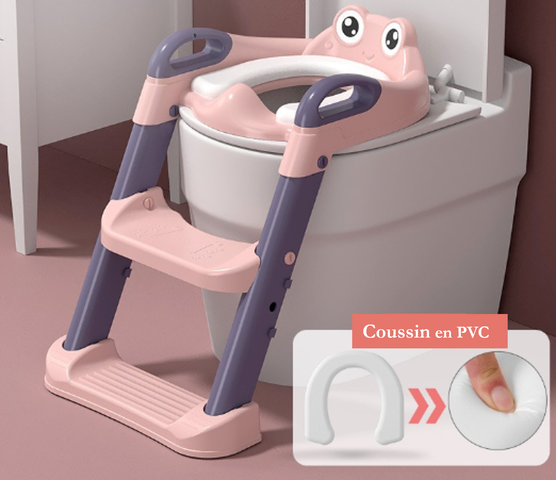 Réducteur de Toilette avec Marche Ajustable et Coussin Doux – Siège WC Enfant Pliable (1 à 7 ans) - Redutoil